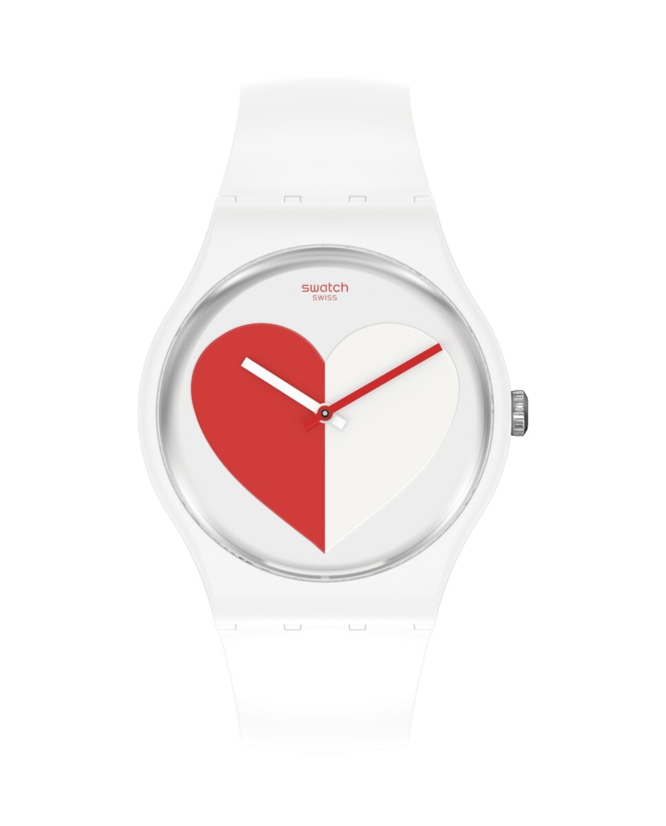 

Красные часы Half <3 с белым силиконовым ремешком Swatch, белый