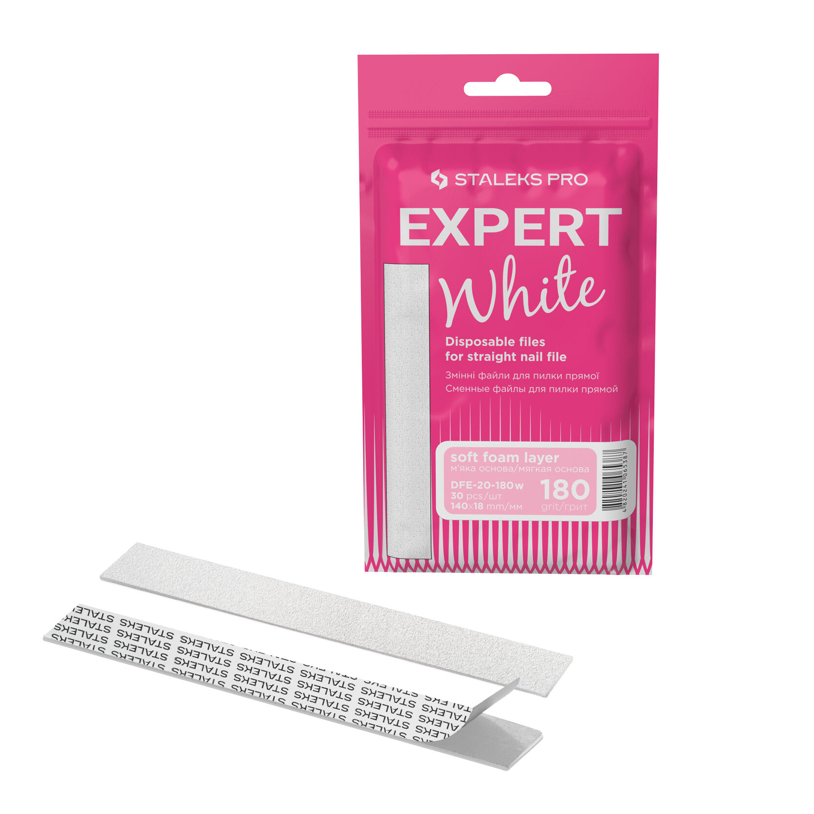 Набор сменных насадок белого цвета для прямой пилки (на мягкой основе) Staleks Pro Expert 20 Dfe-20-180W, 30 шт/1 упаковка
