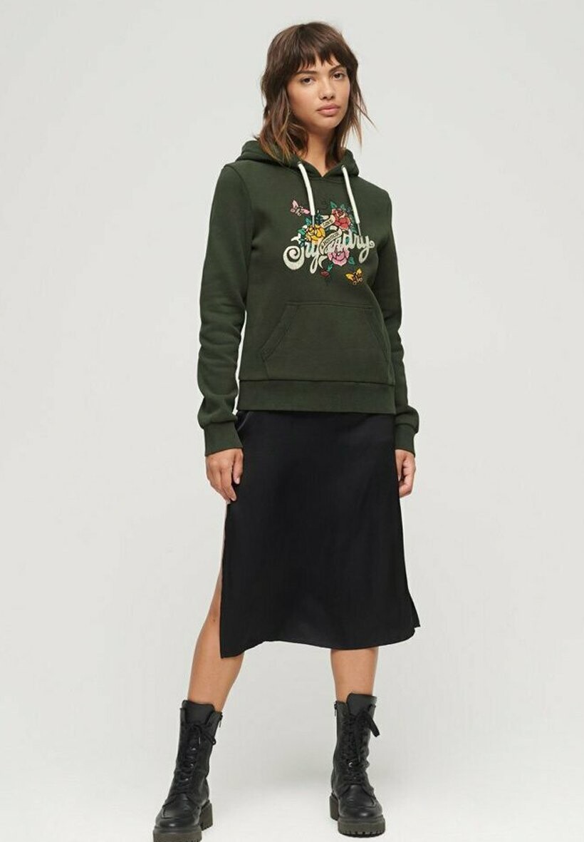 

Толстовка Superdry TATTOO SCRIPT GRAPHIC, цвет surplus goods olive green