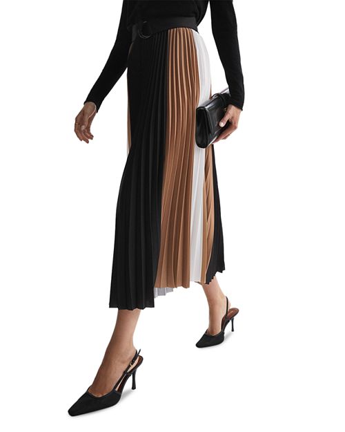 Плиссированная юбка миди с цветными блоками Ava REISS, цвет Black
