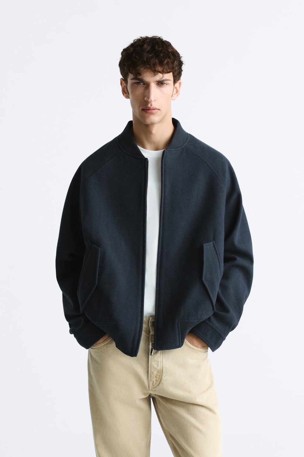 

Бомбер из смесовой шерсти ZARA, синий