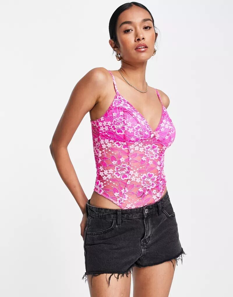 

Miss Selfridge – боди розового цвета с кружевом