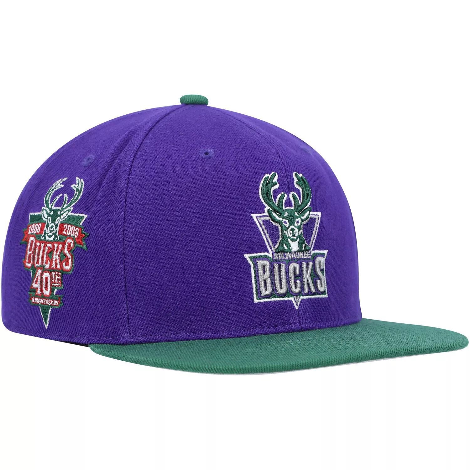 

Мужская шляпа Mitchell & Ness Purple/Hunter Green Milwaukee Bucks Hardwood Classics 40th Anniversary Team с боковой посадкой