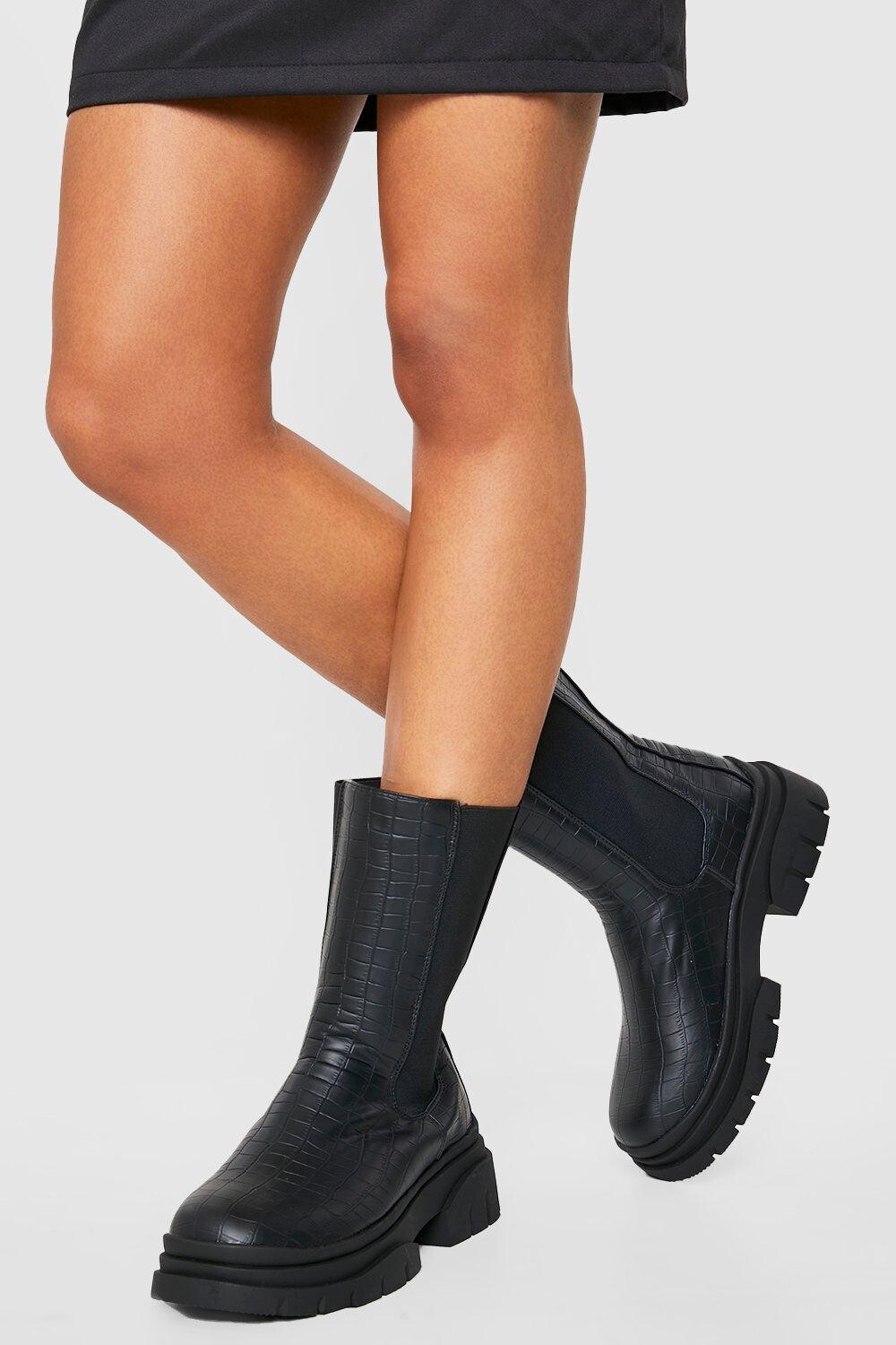 

Ботинки chelsea с деталями croc tab Boohoo, черный