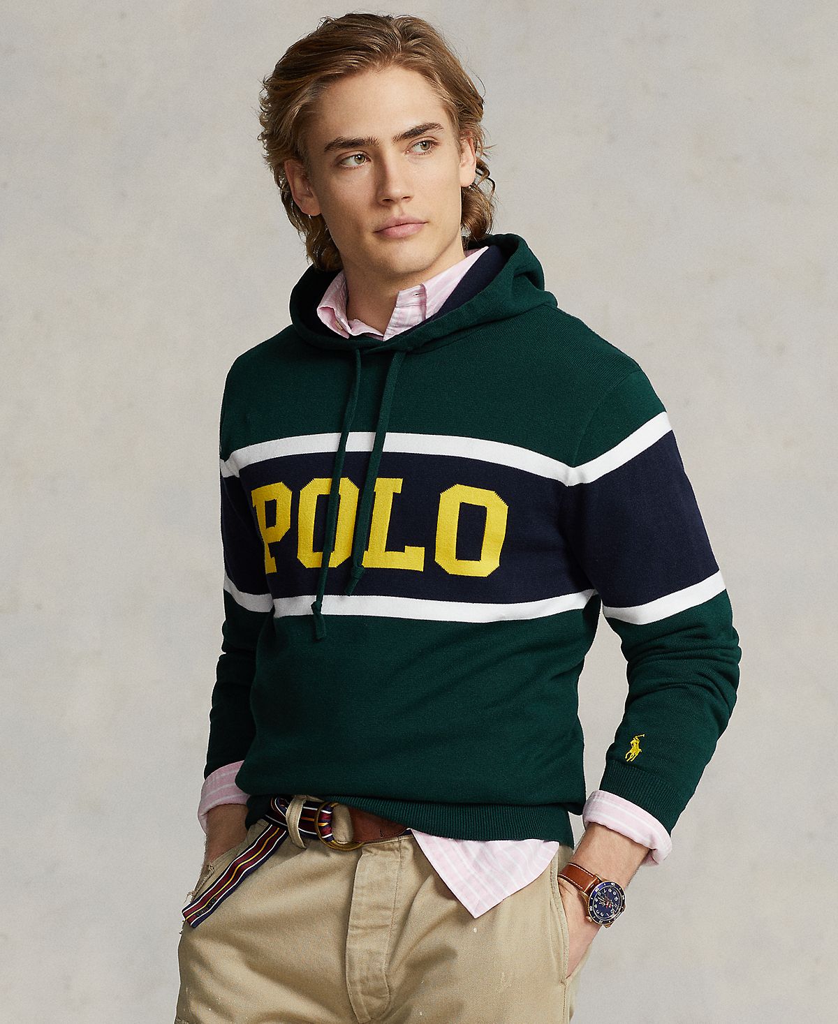 

Мужской хлопковый свитер с капюшоном и логотипом Polo Ralph Lauren