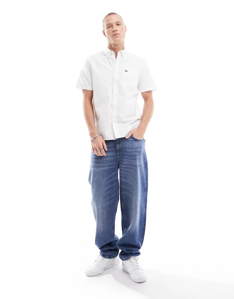Белая оксфордская рубашка с короткими рукавами Lacoste классического кроя фото