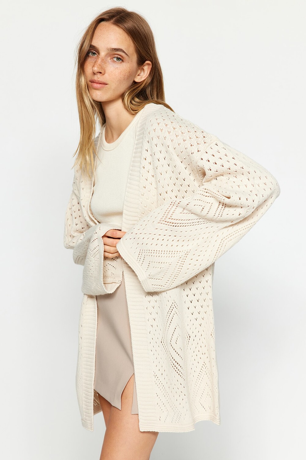 

Кардиган миди Trendyol Stone Oversize ажурный