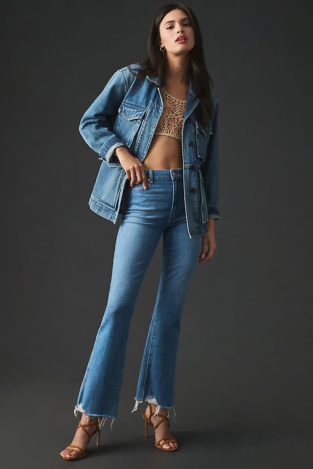 Джинсы расклешенные Paige Claudine с высокой посадкой, синий джинсы paige laurel canyon расклешенные с высокой посадкой синий