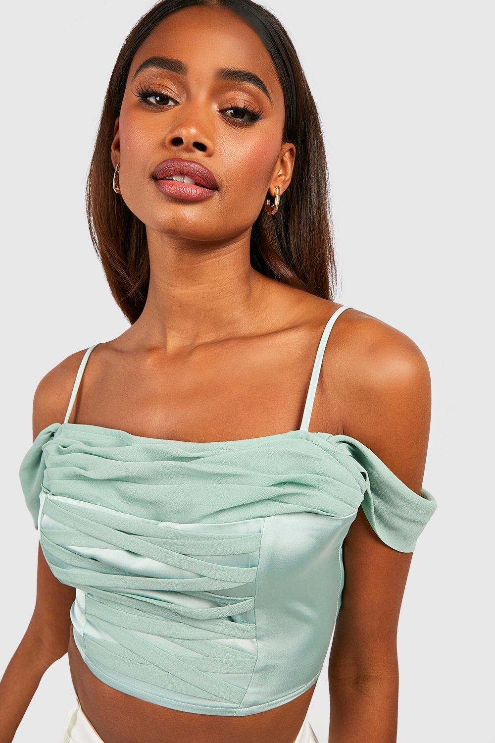 

Шифоновый корсетовый топ на шнуровке Boohoo, шалфей