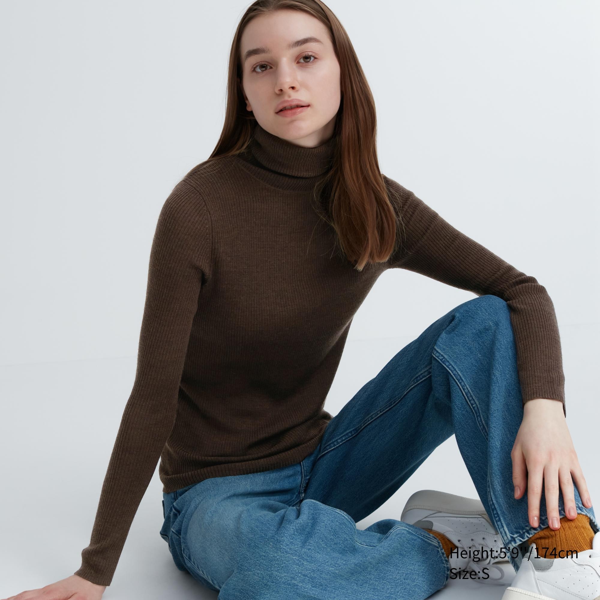 

Водолазка Uniqlo женская из шерсти мериноса мягкая, темно-коричневый