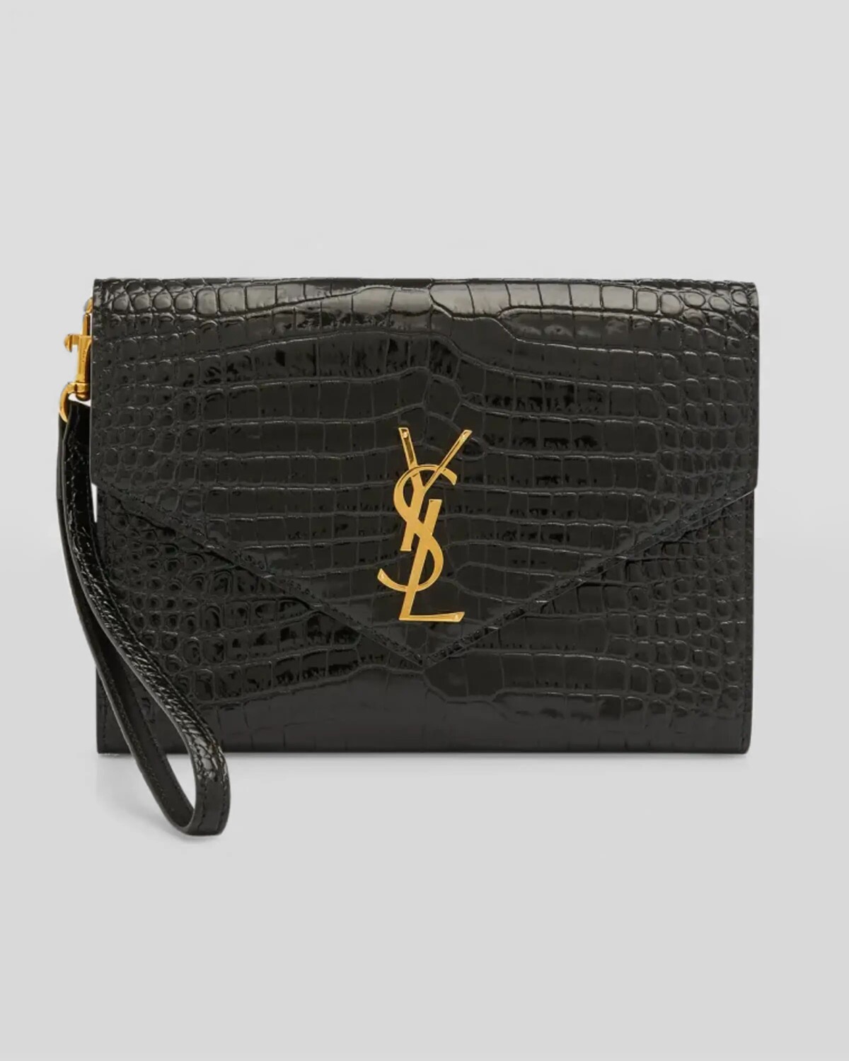 

Сумка-клатч YSL с клапаном-конвертом из кожи с тиснением под крокодила Saint Laurent, черный