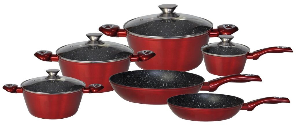 

Cheffinger CF-FA1010: Набор посуды с мраморным покрытием, 10 предметов, красный Scheffinger
