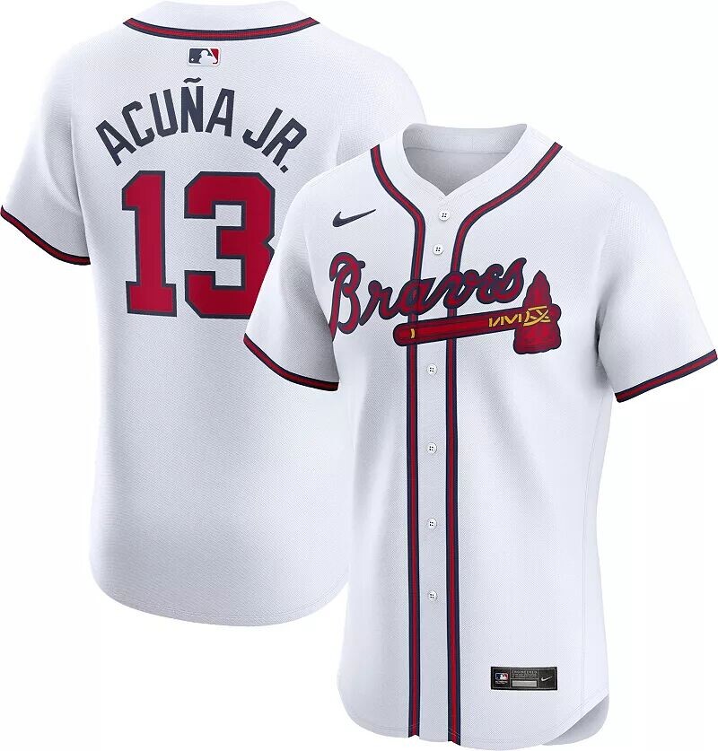 

Мужская белая майка Nike Atlanta Braves Ronald Acuña Jr. # 13 Home Elite