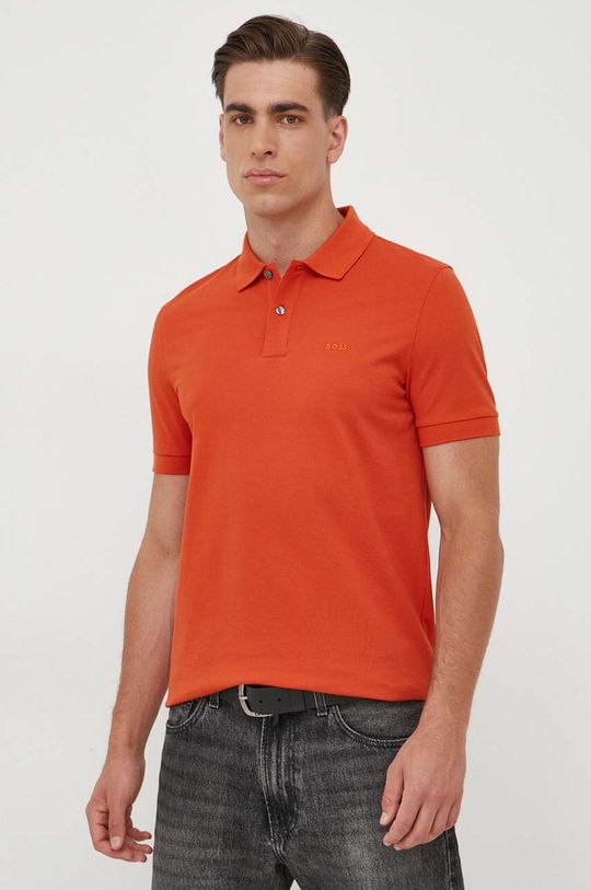 Хлопковая рубашка-поло BOSS Boss, оранжевый