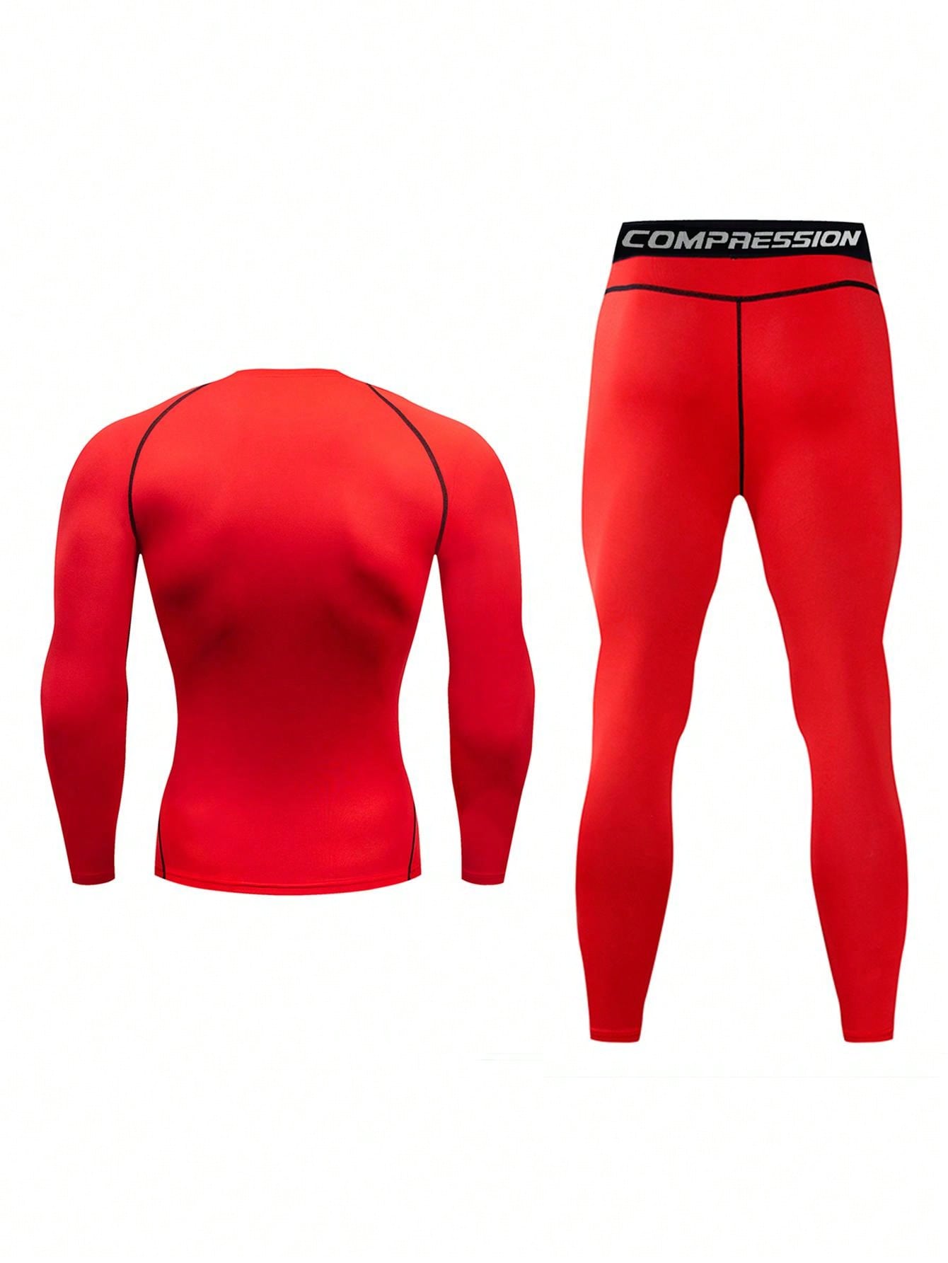 Мужской компрессионный топ с длинными рукавами и длинные брюки для фитнеса и бега, красный женский топ для йоги эластичный свободный с длинными рукавами спортивный топ женская дышащая футболка для фитнеса бега фитнеса йоги
