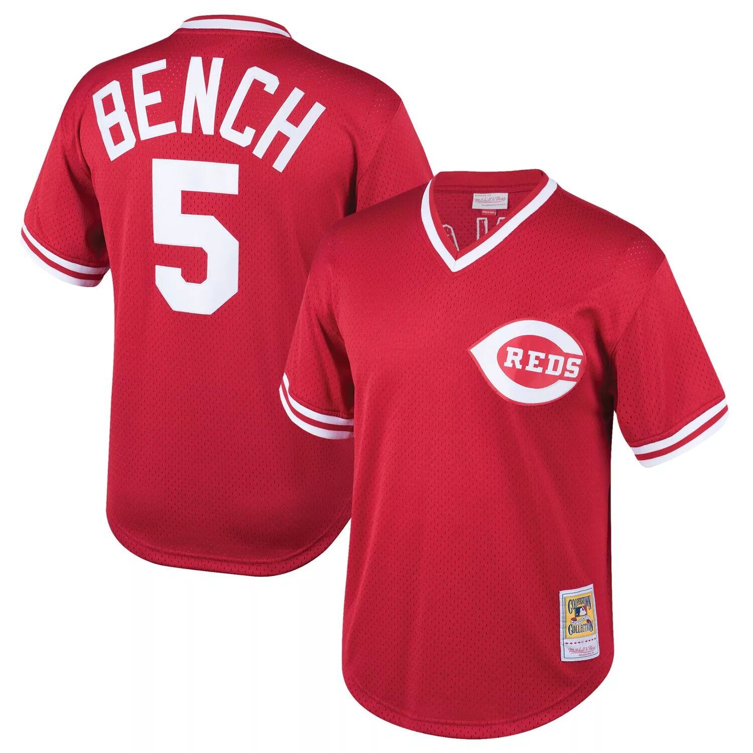 

Молодежная футболка Mitchell & Ness Johnny Bench Red Cincinnati Reds Cooperstown Collection с сеткой для тренировки ватина Unbranded