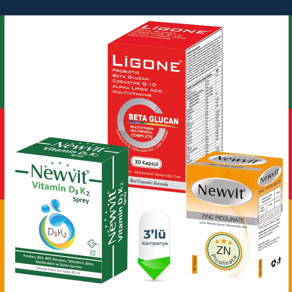 Пищевая добавка Newdrog Ligone 30 капсул, Newvit Cinko и Newvit D3, K2
