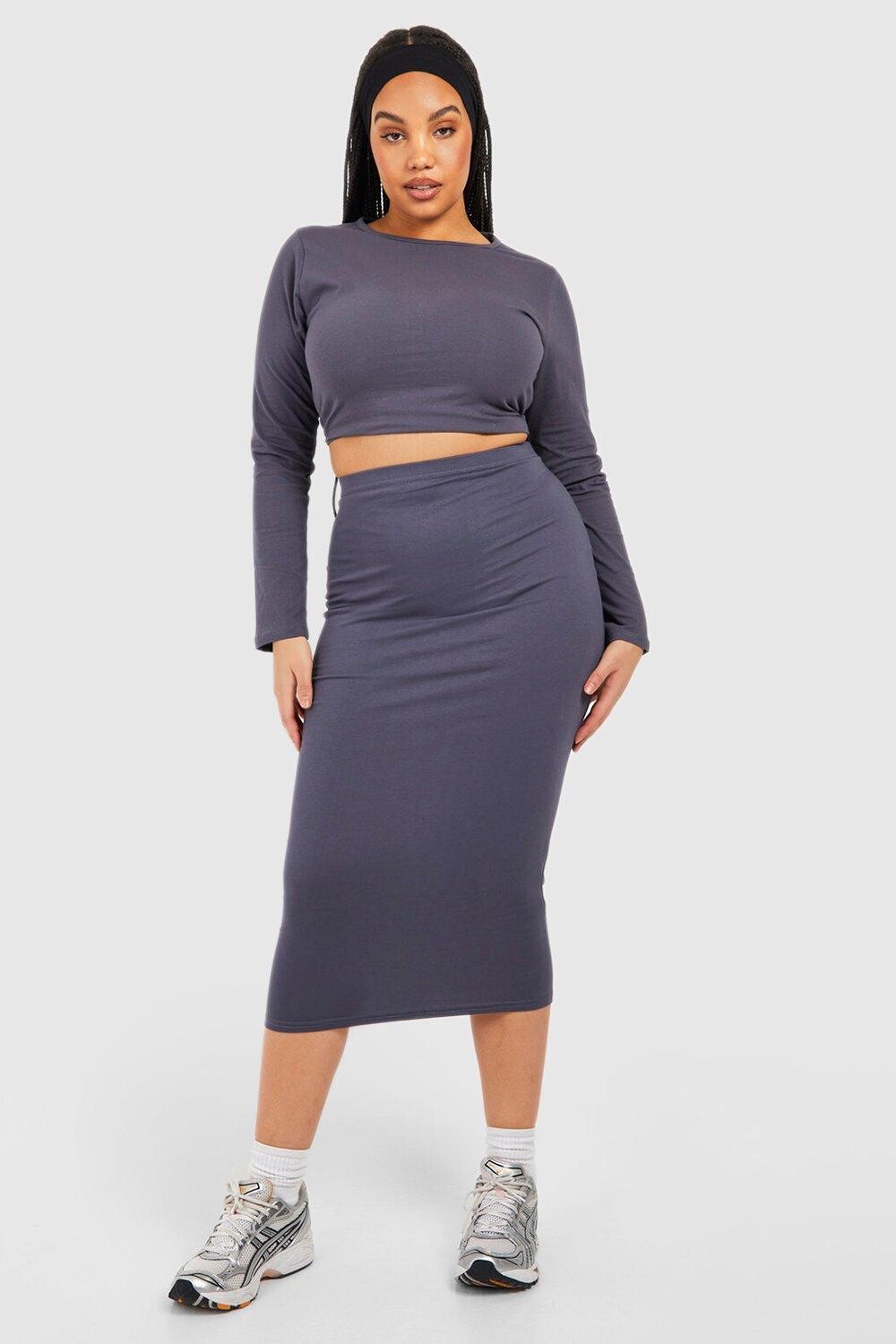

Юбка из хлопка plus mix and match Boohoo, стальной