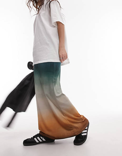 Разноцветная бархатная юбка макси с эффектом омбре Topshop