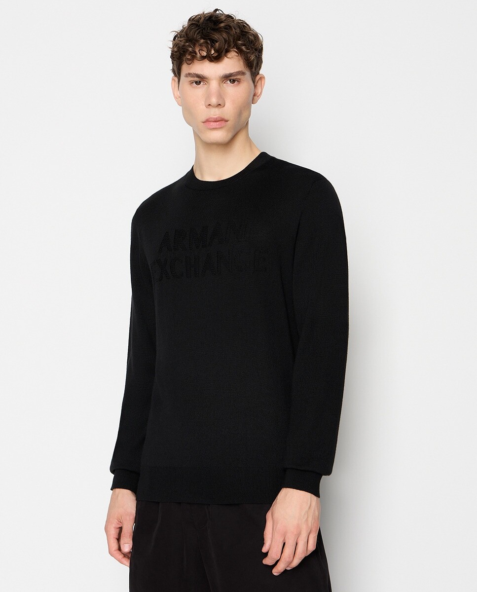 

Мужской свитер из шерсти мериноса с логотипом Armani Exchange, черный