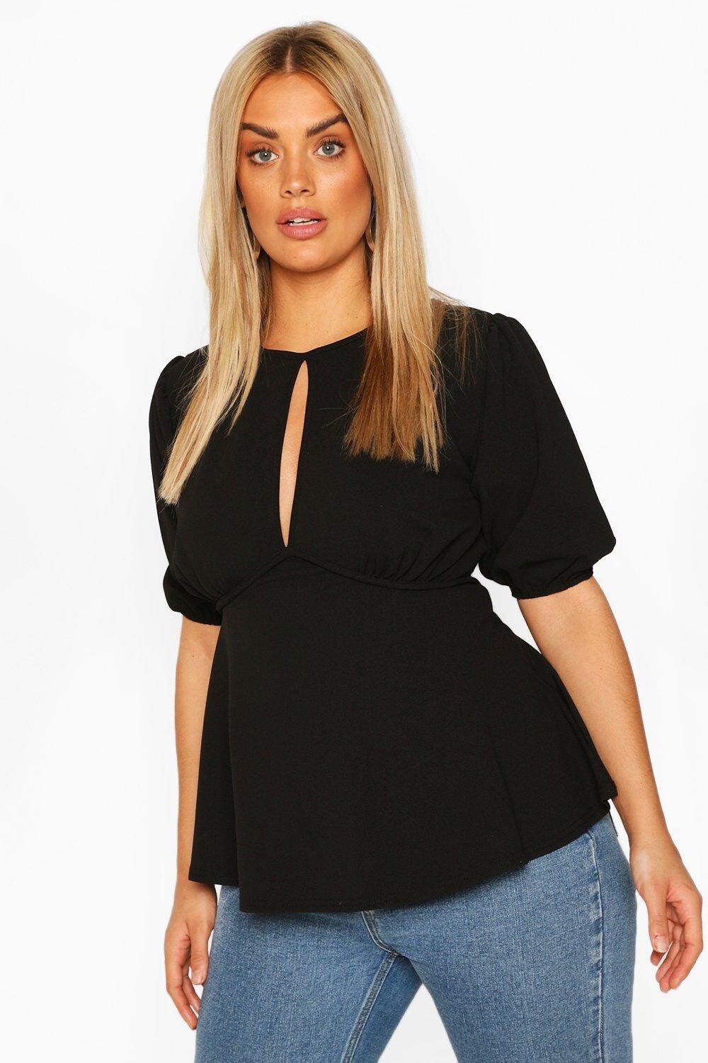 

Топ plus с буфыми рукавами и баской Boohoo, черный