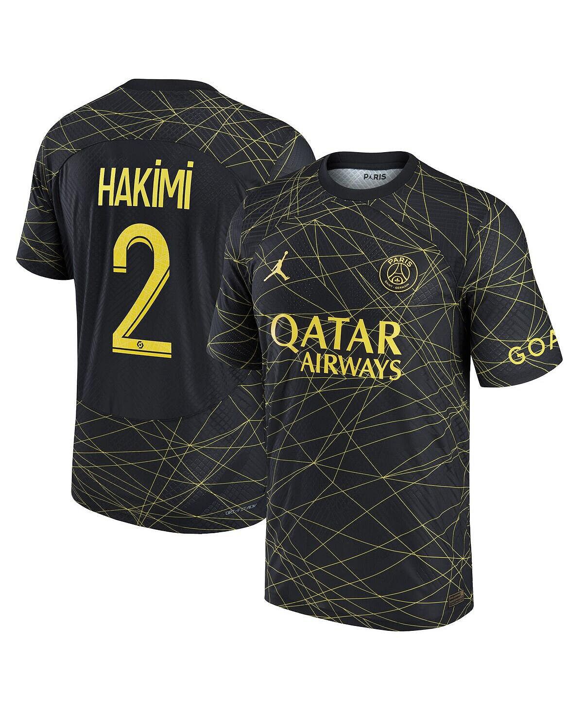 

Мужская брендовая футболка Achraf Hakimi Black Paris Saint-Germain 2022/23 Fourth Vapor Match Authentic Player Jersey Jordan