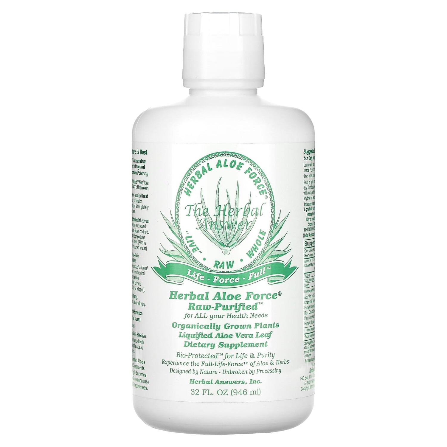 

Inc, Herbal Aloe Force, Raw Purified, 946 мл (32 жидких унции), Herbal Answers