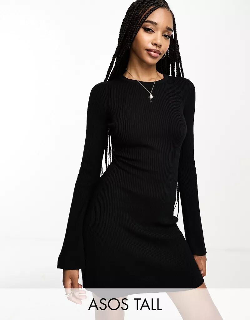 Черное расклешенное платье мини ASOS DESIGN Tall