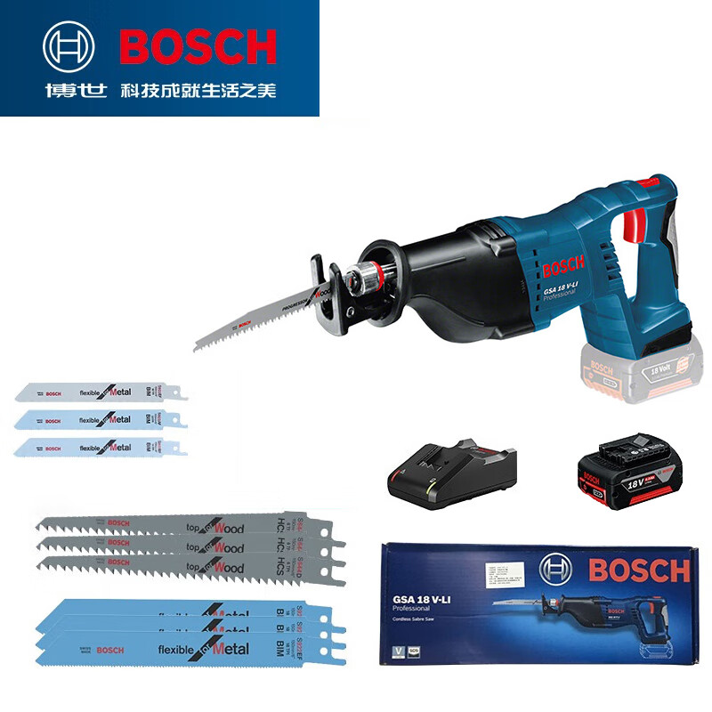 Сабельная пила Bosch GSA 18V-Li + аксессуары для пильных полотен, аккумулятор, зарядное устройство