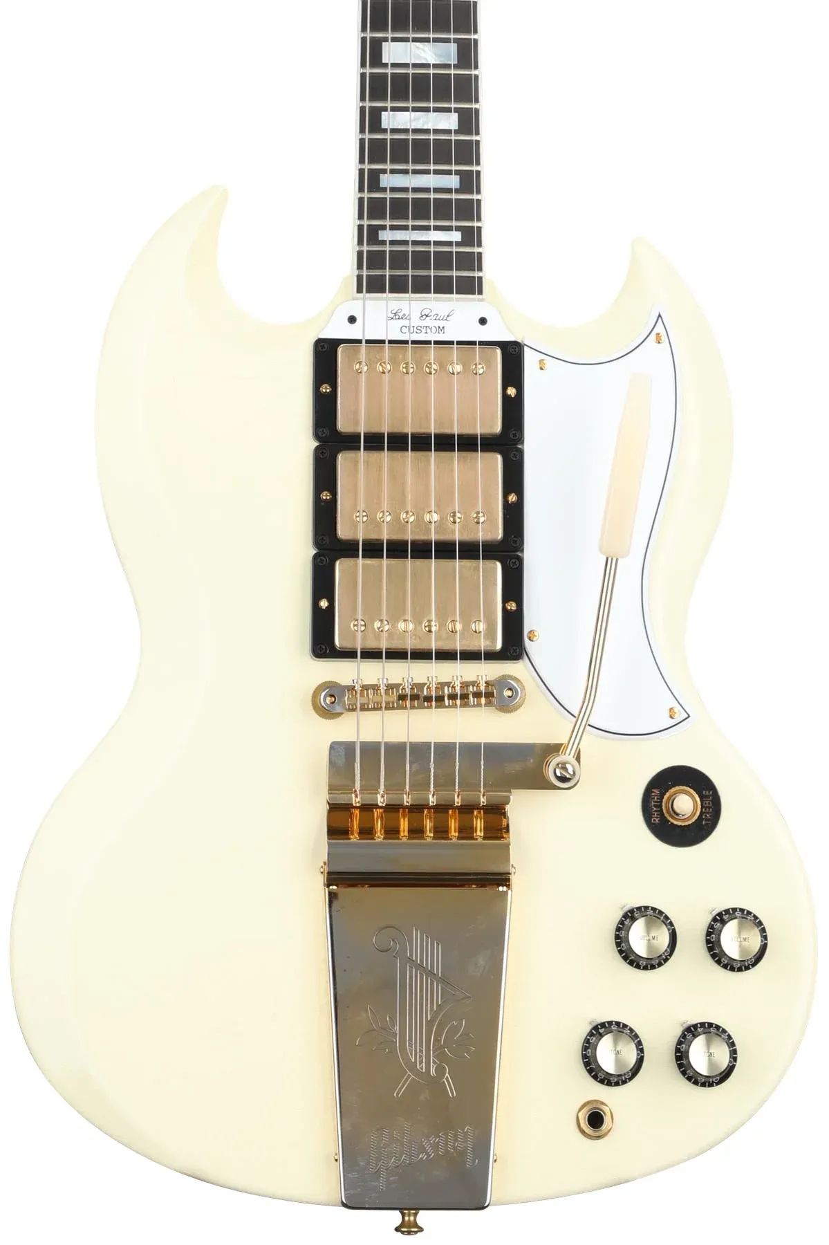 

Gibson Custom 1963 Les Paul SG Custom Reissue 3-Sickup с электрогитарой Maestro — Murphy Lab Ultra Light Aged Classic White