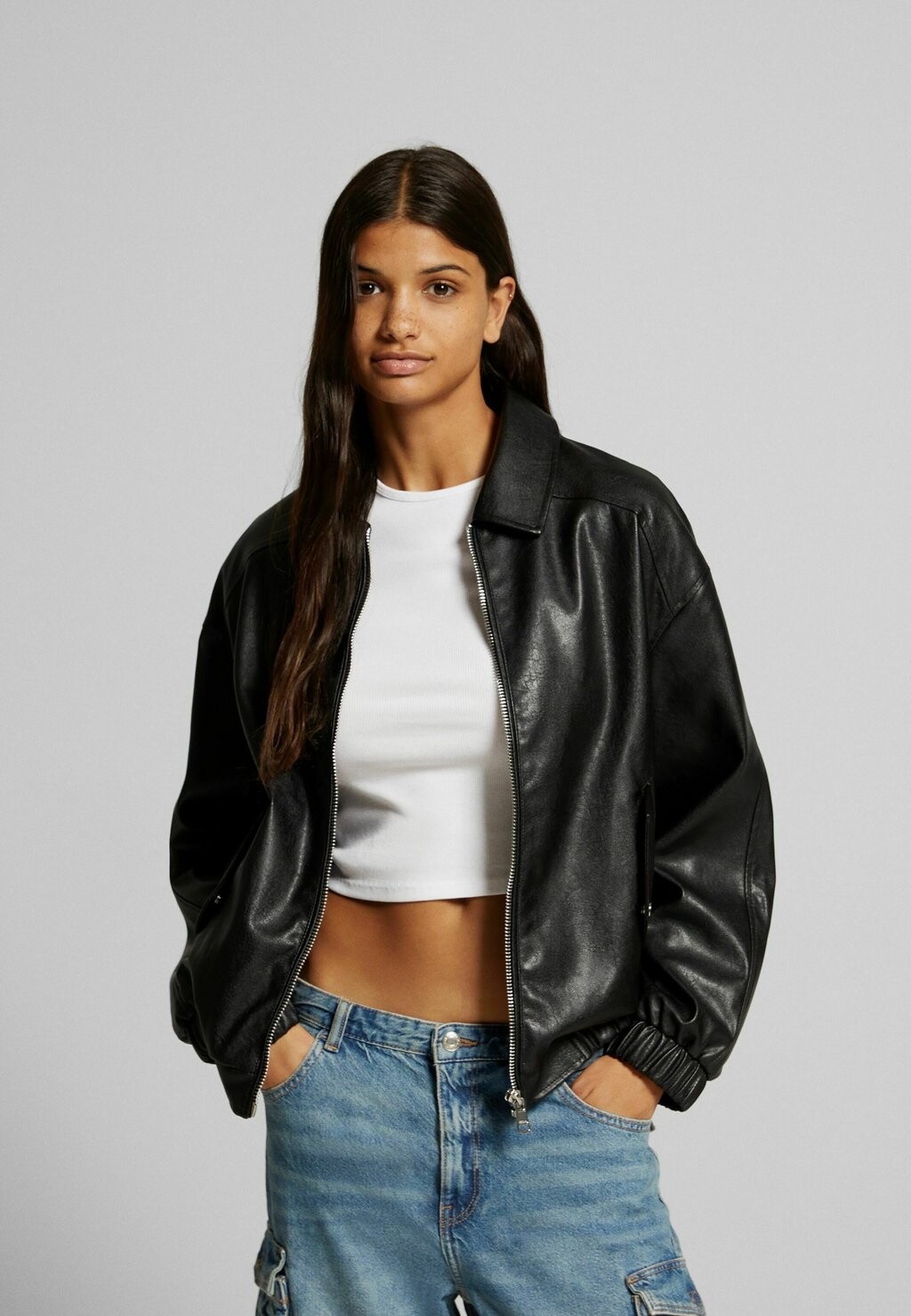 

Куртка из искусственной кожи Bershka, Черный
