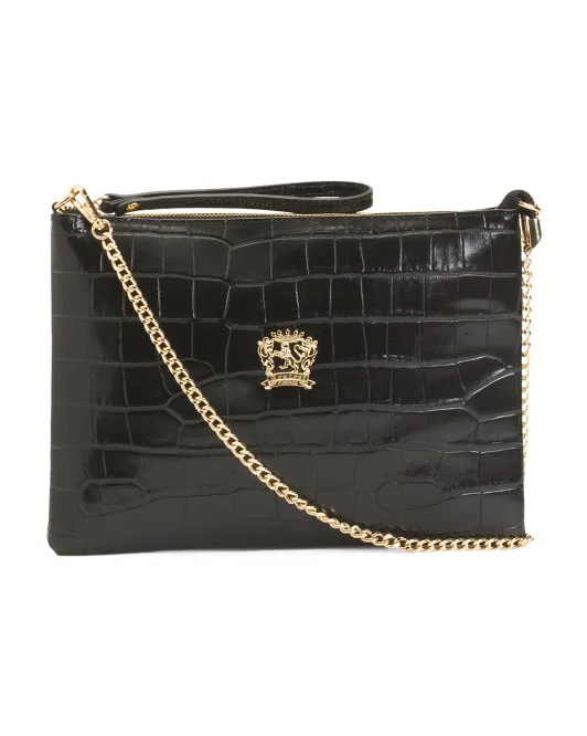 

Кожаная сумка с тиснением под крокодила и ремешком-цепочкой Made In Italy Pratesi, черный