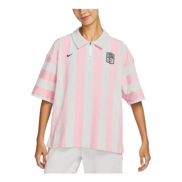 Футболка (WMNS) Nike SportWear Turn-down Collar Short-Sleeve T-Shirt 'Pink White', розовый