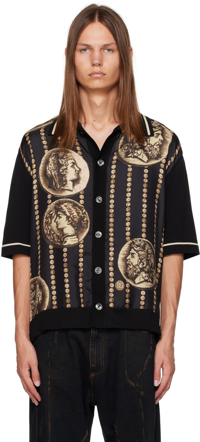 

Черная рубашка со вставками Dolce & Gabbana