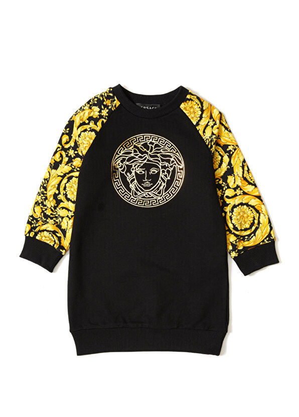 

Черное золотое платье с логотипом для девочек Versace