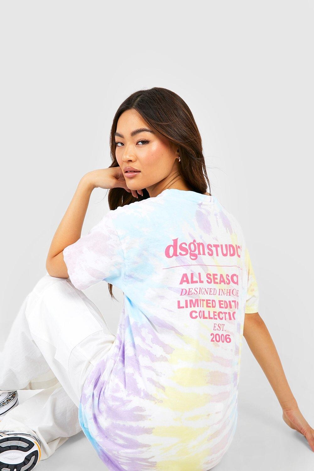 

Футболка с принтом tie dye dsgn studio на спине Boohoo, белый