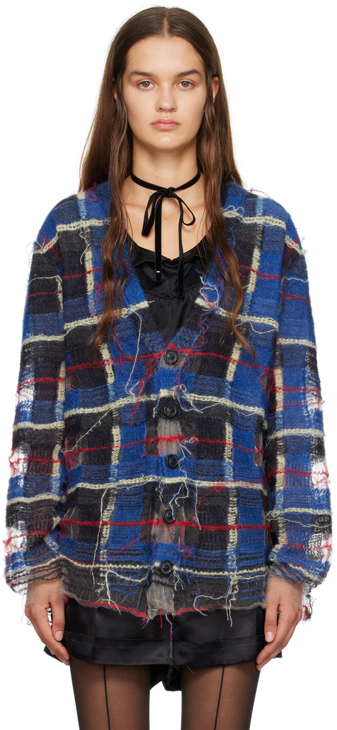 

Сине-красный кардиган с потертостями Maison Margiela