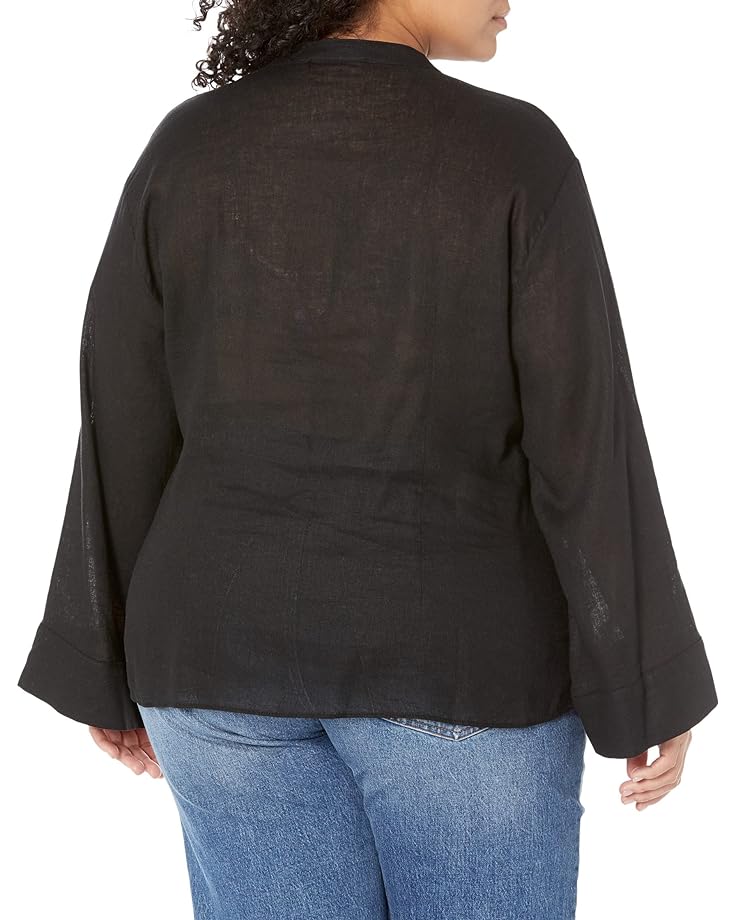 цена Блуза Michael Kors Plus Size Solid Long Sleeve Tie Blouse, черный