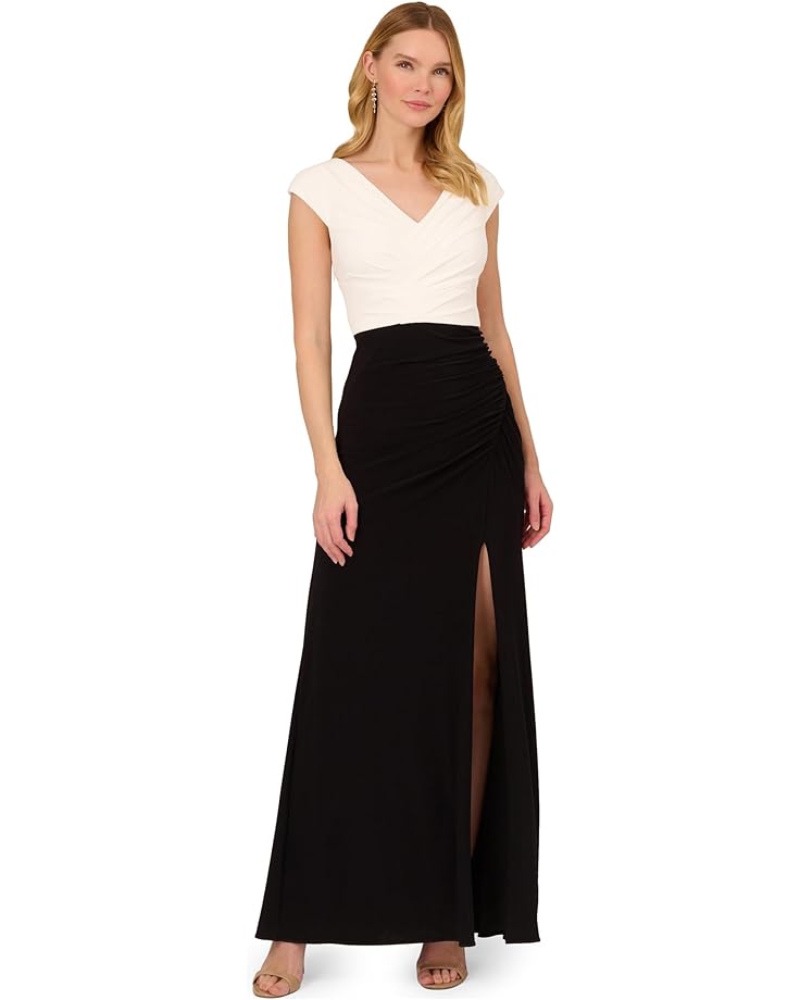 Платье Adrianna Papell Pleated Layered Gown, цвет Black/Ivory