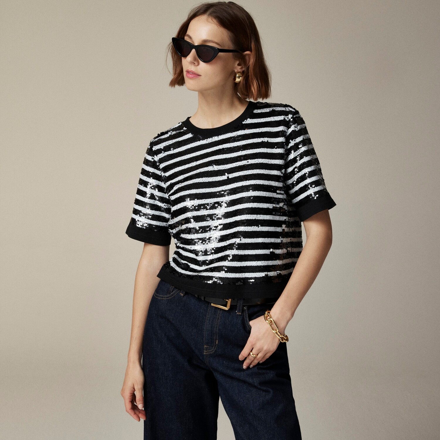 

Футболка в полоску украшенная пайетками J.Crew, черный