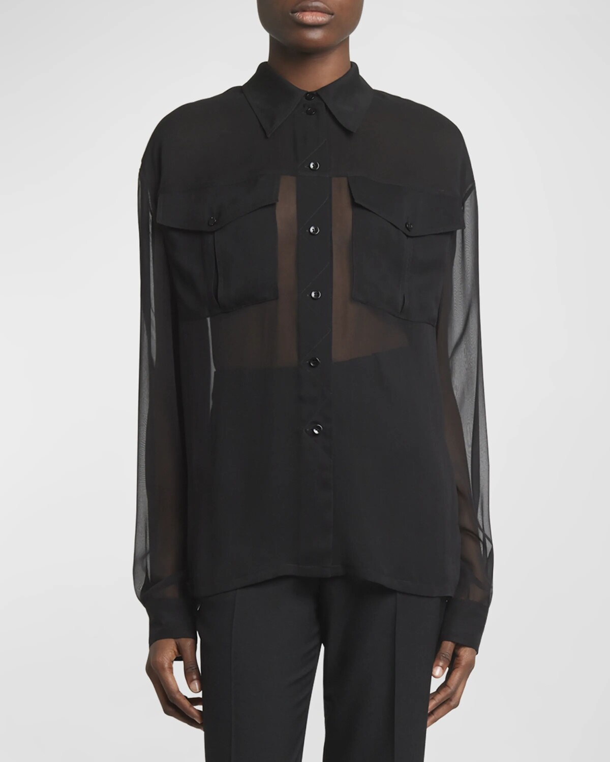 

Рубашка с воротником из шелкового шифона Saint Laurent, цвет Nero