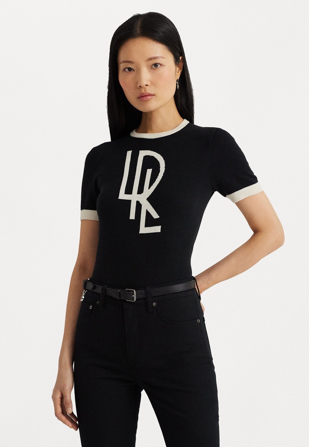 

Футболка с принтом EYELAH SHORT SLEEVE Lauren Ralph Lauren, цвет black/mascarpone cream