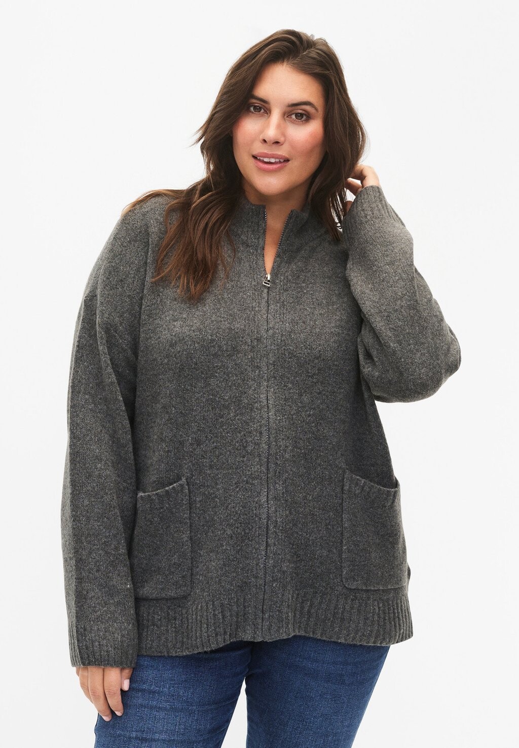 

Кардиган Zizzi НА МОЛНИИ И КАРМАНАХ, цвет dark grey melange