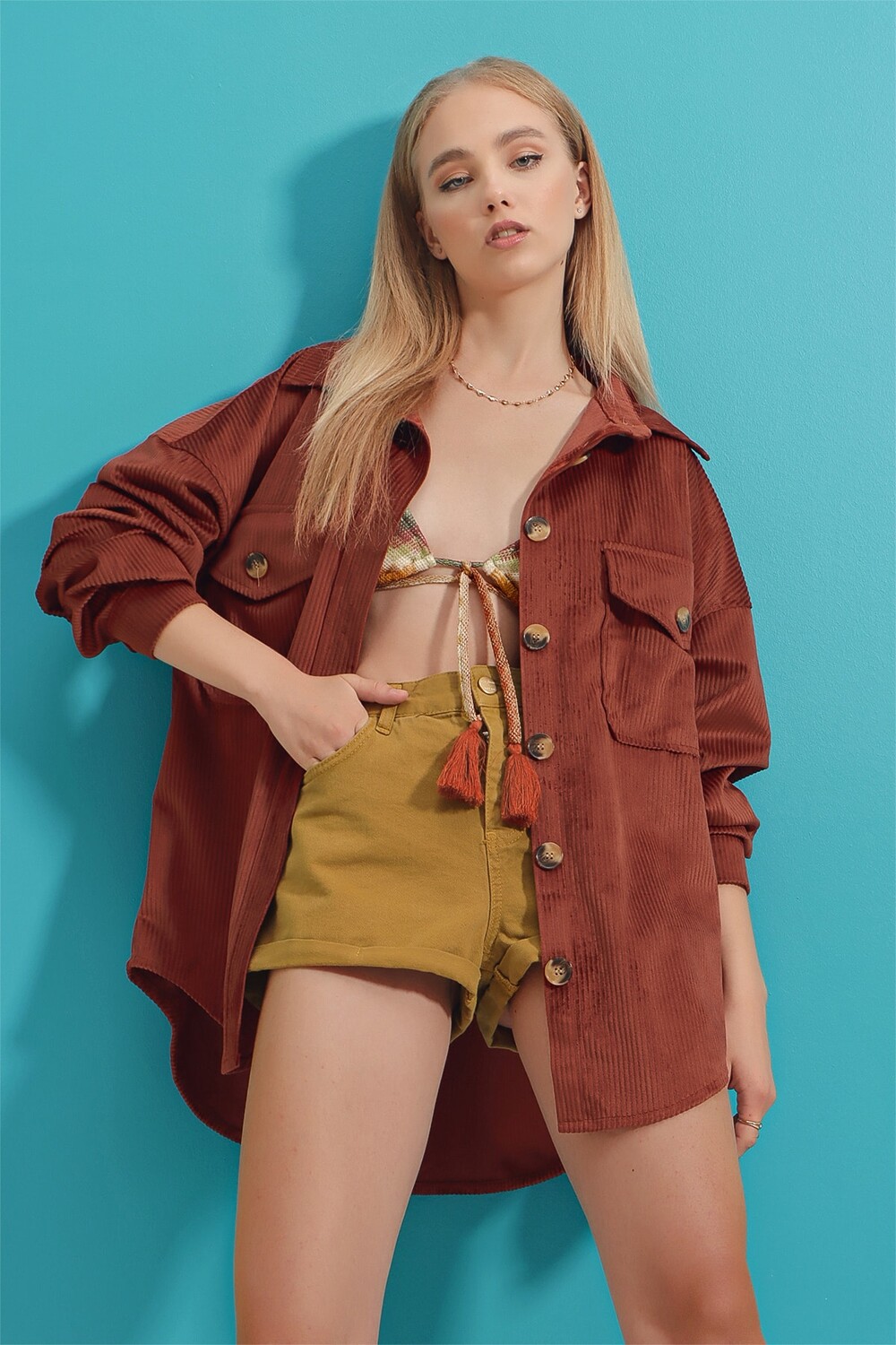 

Рубашка - Оранжевая - Oversize Trend Alaçatı Stili, оранжевый