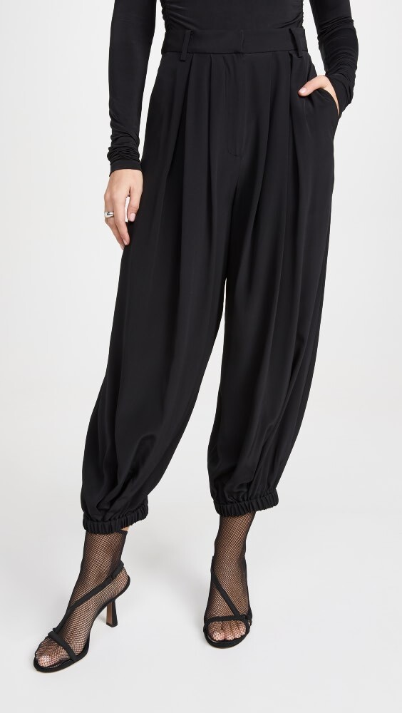 

Брюки Tibi Silk Pleated Balloon, черный