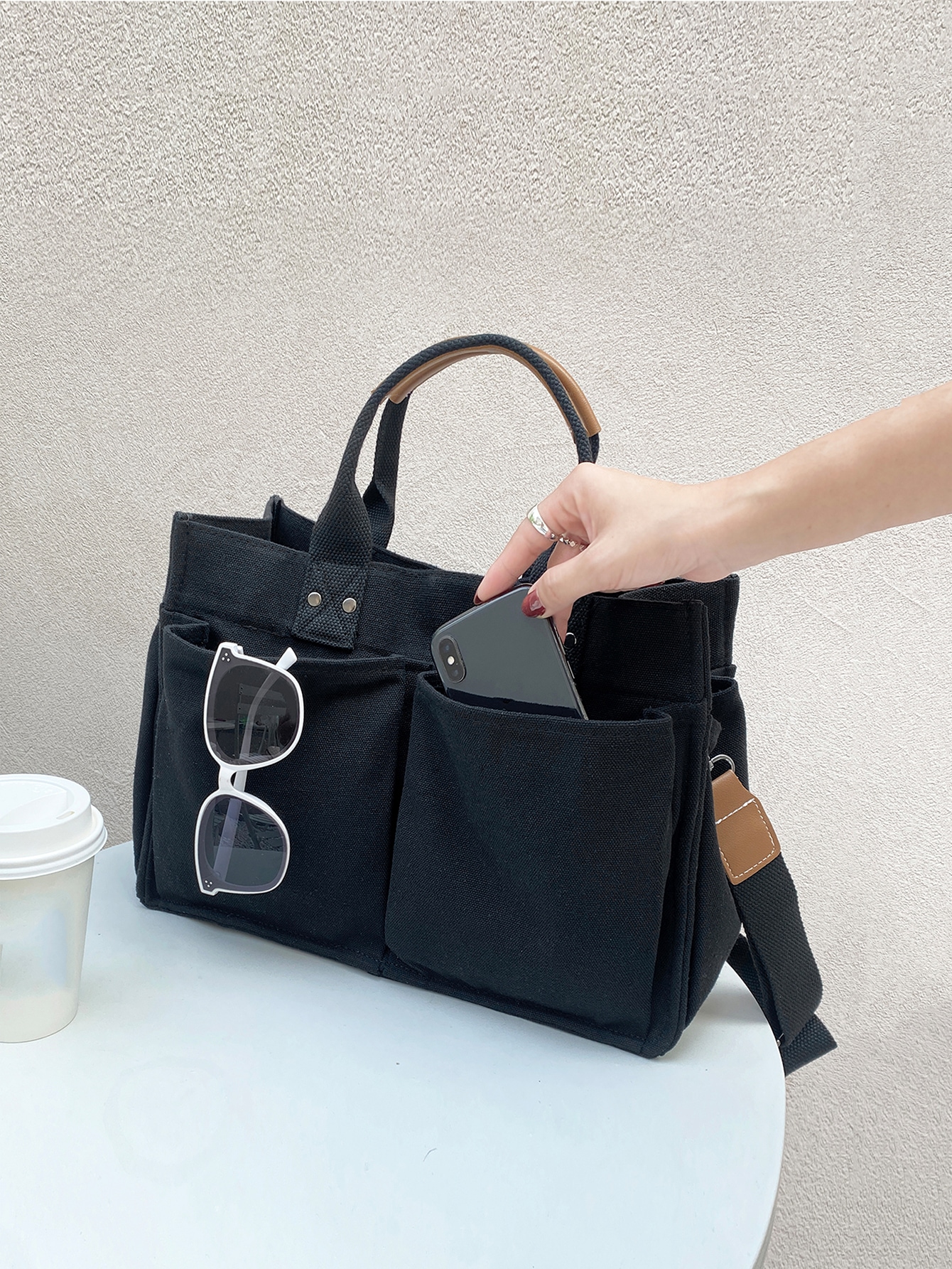 Модный простой дизайн, черный холщовая сумка vibrance