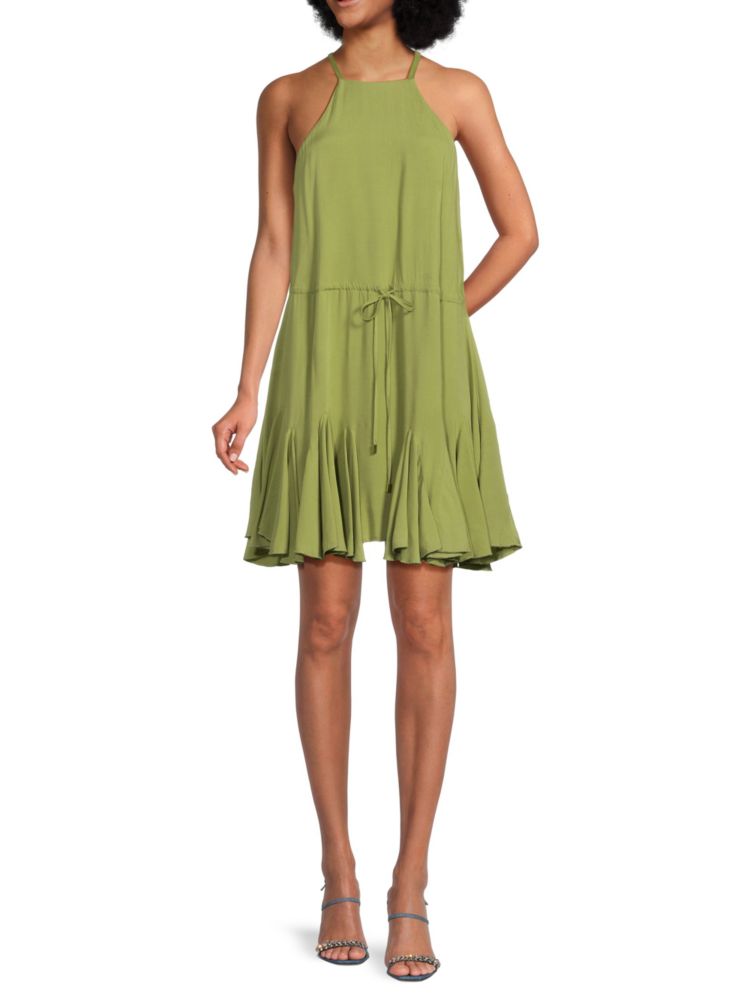 Мини-платье А-силуэта с годовым подолом Bebe, зеленый