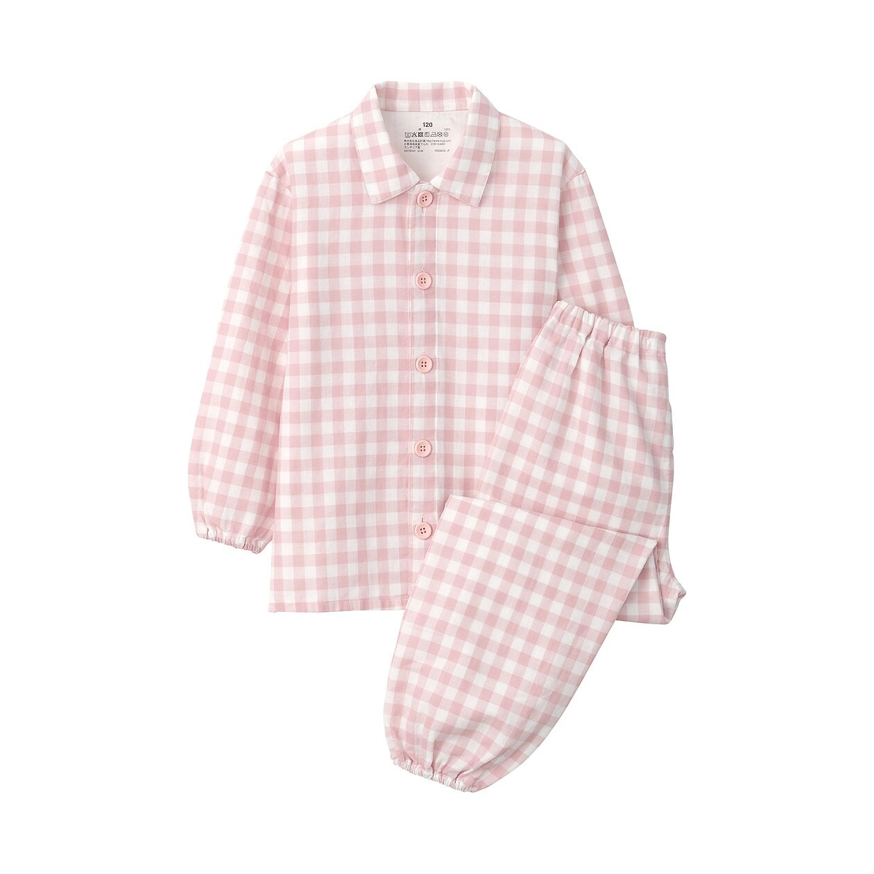 

Пижама из двойной марли без боковых швов (детская) MUJI, светло-розовая клетка