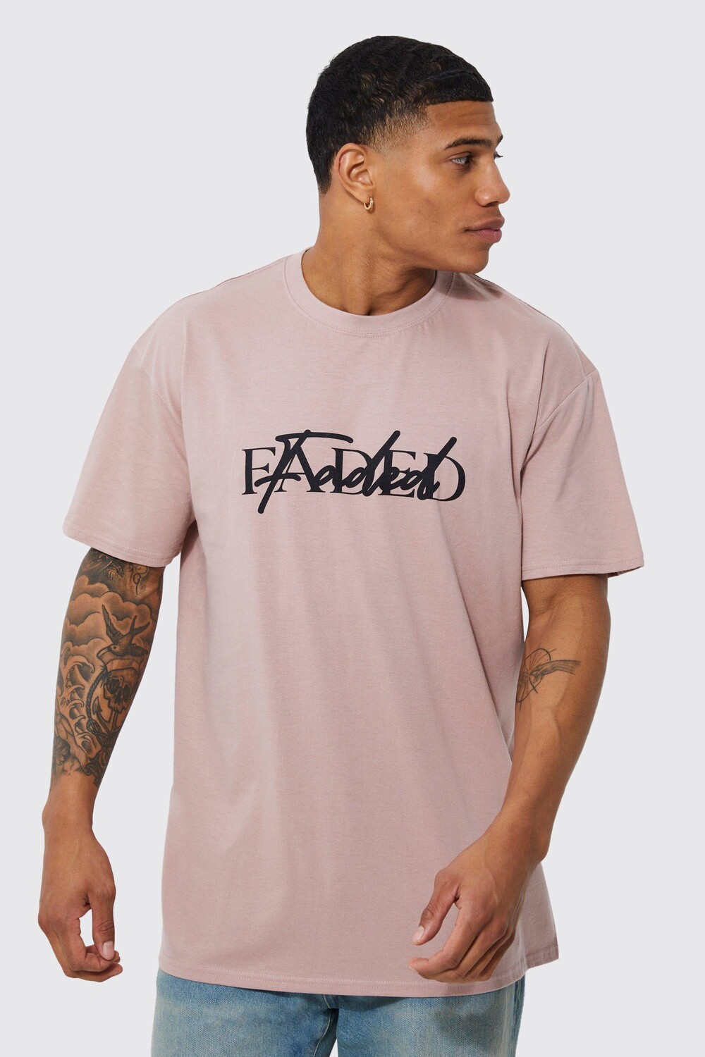 

Футболка оверсайз с текстом написания Boohoo, норковый
