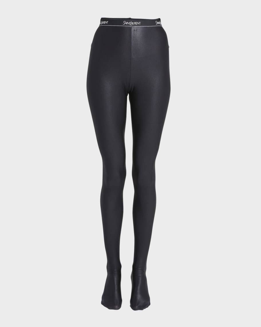 

Блестящие леггинсы с подошвой и ремешком с логотипом Saint Laurent